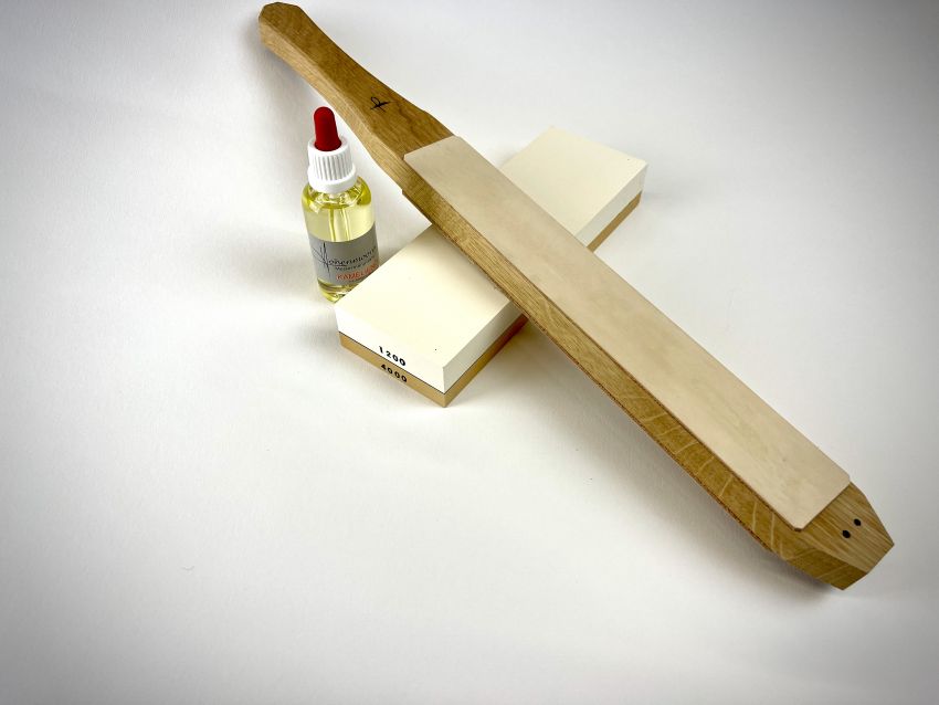 Schärfset 2 inkl. 1x 47cm Streichriemen, 1x Wasserschleifstein & 50ml Kamelienöl | SHS2-Expert